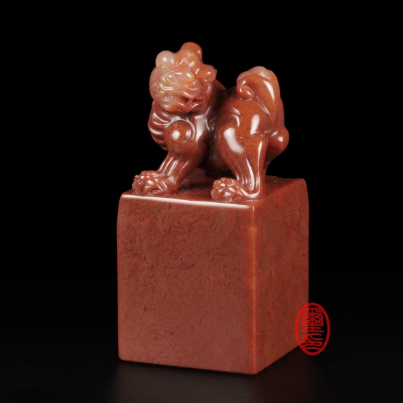 葉臘石印章-朱砂鎮獅