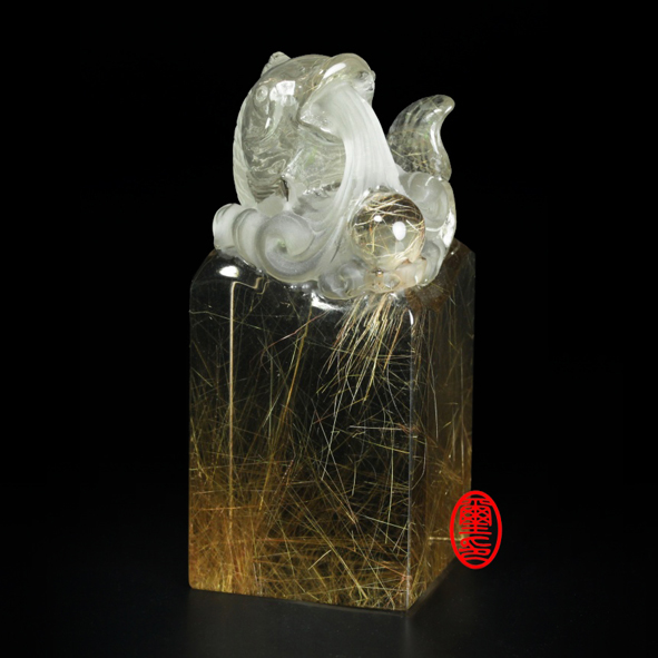 天然水晶印章-鈦晶-如魚得水- 線上購物- 璽印篆刻藝術中心-手工